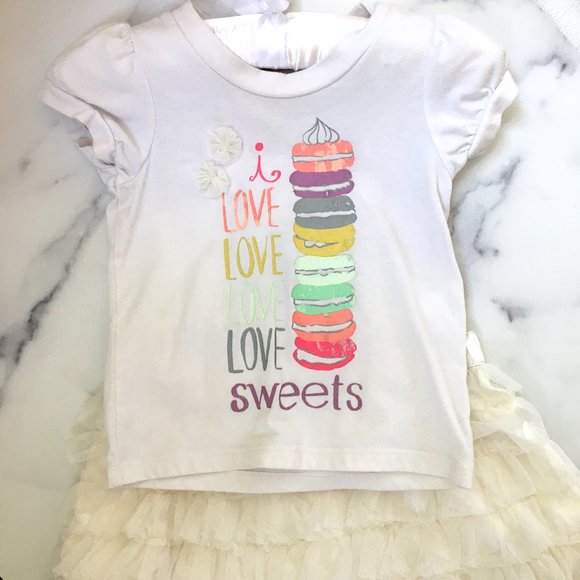 Cherokee "I Love Sweets" Colorful Macarons T-shirt, French Vanilla, Size 2 - Picture 2 of 6